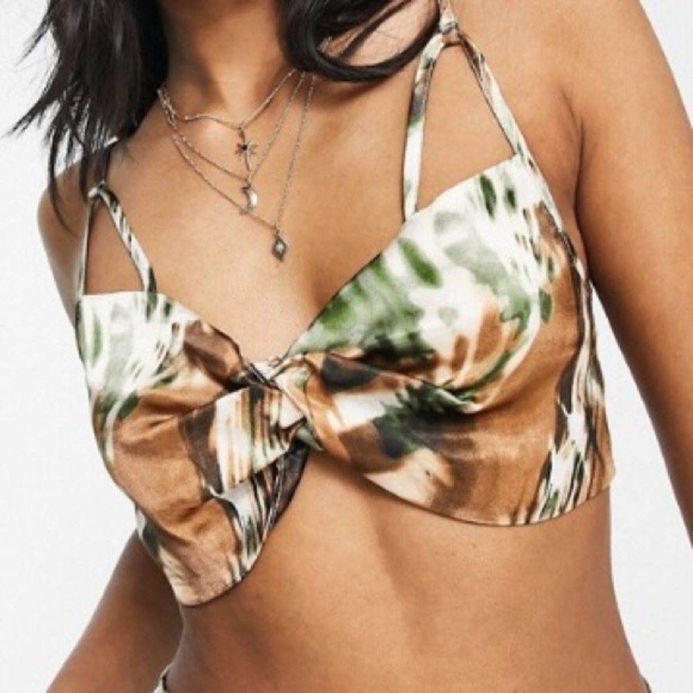 NWT Topshop Cropped Satin Multi Colored Tie Dye Bralette Top Size 6